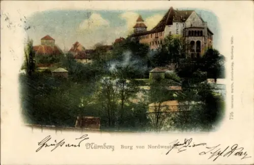 Ak Nürnberg,  Burg von Nordwest, farbige Darstellung, Kunstverlag, 1900