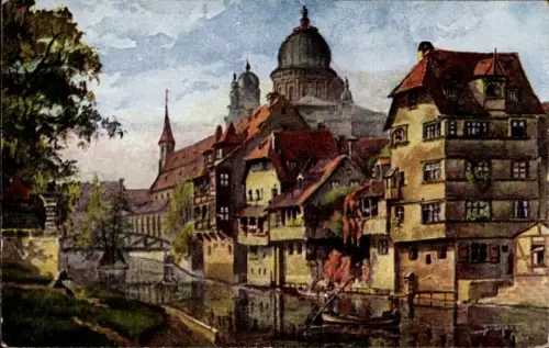 Judaika Künstler Ak Sollmann, Paul, Nürnberg in Franken, Synagoge, Insel Schütt