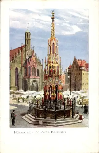 Künstler Ak Kley, Heinrich, Nürnberg in Mittelfranken Bayern, Schöner Brunnen