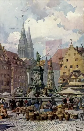 Künstler Ak Seber, Franz, Nürnberg, Neptunbrunnen, Marktplatz