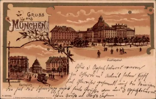 Litho München, Karlsplatz, Justizpalast
