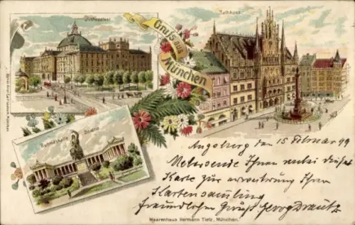 Litho München, Justizpalast, Ruhmeshalle Bavaria, Rathaus