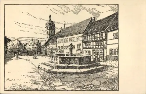 Ak Sangerhausen am Harz, Marktbrunnen,  Gebäude, Menschen, Brunnen