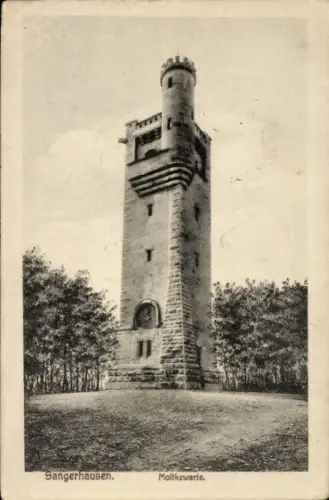 Ak Sangerhausen am Harz, Moltkewarte,  Turm, Natur, Schwarz-Weiß