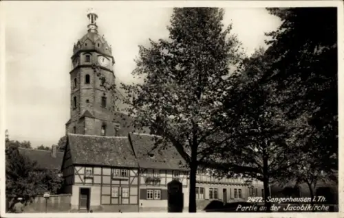 Ak Sangerhausen am Harz,  Jacobikirche,  Gebäude, Bäume
