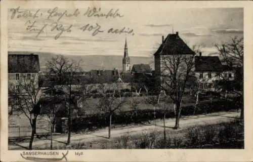 Ak Sangerhausen am Südharz,  Idyll, Kirche, Häuser, Bäume