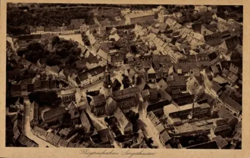Ak Sangerhausen im Kreis Mansfeld Südharz, Fliegeraufnahme vom Zentrum