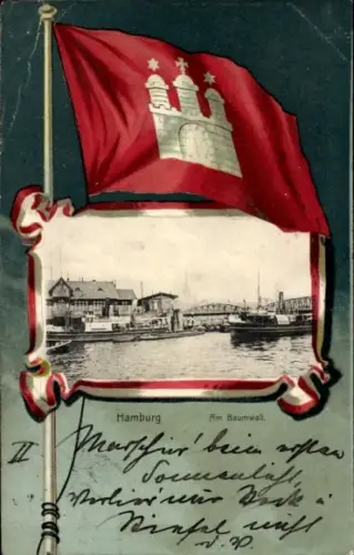 Passepartout Ak Hamburg Altstadt, Am Baumwall, Fahne