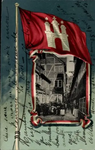 Passepartout Ak Hamburg Mitte Altstadt, De scheebe Stebel, Fahne