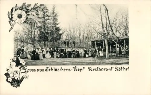 Ak Schlößchen Amtsberg im Erzgebirge, Schlöschens Kopf, Restaurant Röthel