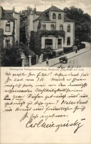 Ak Hannover, Helwingsche Verlagsbuchhandlung,  , 9.5.20, drei Briefmarken