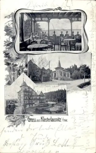 Ak Bad Klosterlausnitz in Thüringen, Veranda, Kloster, Landschaft, Gruß aus Klosterlausnitz