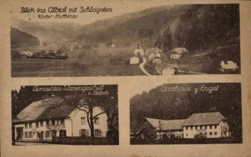 Ak Unterkutterau Schlageten St. Blasien im Schwarzwald, Teilansicht, Geschäft, Gasthof zum Engel