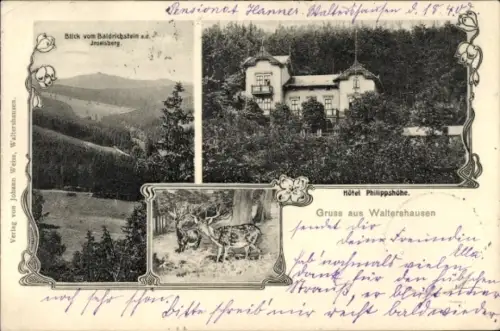 Ak Waltershausen in Thüringen, Blick vom Baldrichstein, Inselsberg, Hotel Philippshöhe, Reh