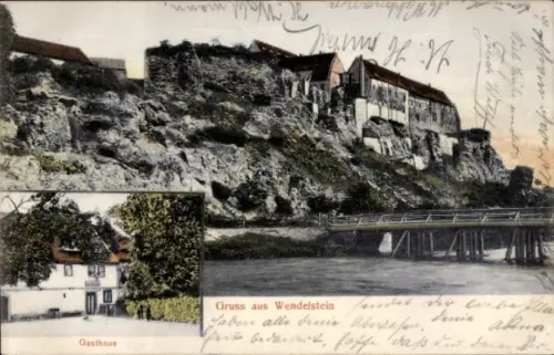 Ak Wendelstein Roth Bayern, Gasthaus, Ortspartie mit Fluss