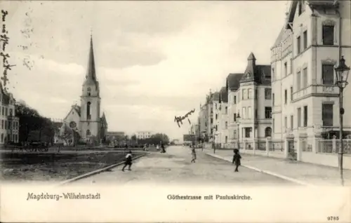 Ak Wilhelmstadt Magdeburg an der Elbe, Göthestrasse mit Pauluskirche