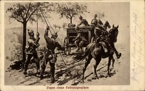 Ak Deutsches Heer, Legen eines Feldtelegraphen, I. WK