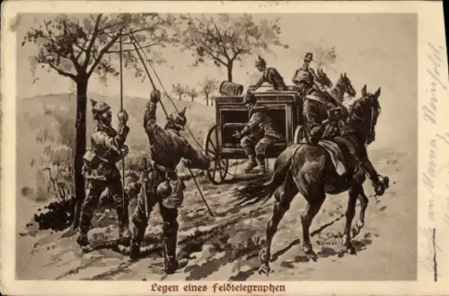 Ak Deutsches Heer, Legen eines Feldtelegraphen, I. WK