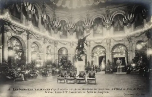 Ak Italienisches Königspaar, Empfang des Souveräns im Rathaus