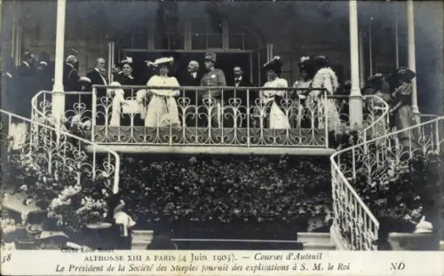 CPA Alphonse XIII a Paris, Courses d'Auteuil, President de la Societe des Steeples