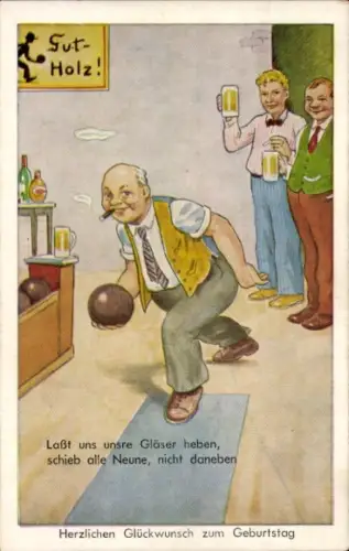 Ak Bowling, Männer beim Kegeln, Glückwunsch Geburtstag