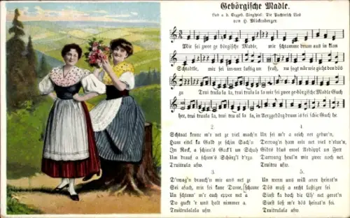 Lied Ak Mückenberger, Hilmar, Gebörgische Madle, Junge Frauen in Tracht, Erzgebirge