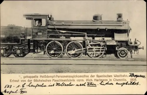 Ak Lokomotive der Spanischen Westbahn, Sächsische Maschinenfabrik vorm. Rich. Hartmann, Chemnitz