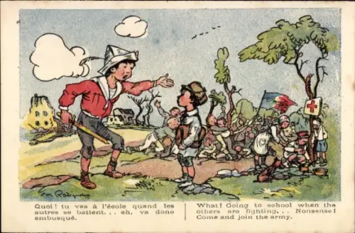 Künstler Ak Kinder spielen Soldaten, Patriotik Frankreich