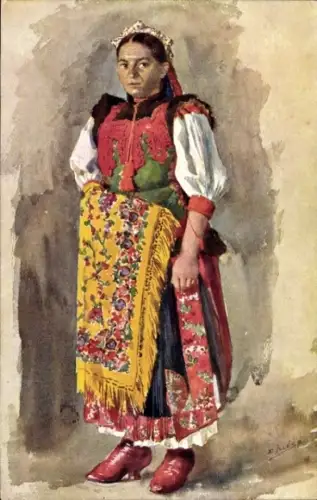 Künstler Ak Rumänien, Fata din Calatele, Rumänin in Tracht