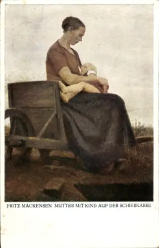Künstler Ak Mackensen, Fritz, Mutter mit Kind auf der Schiebkarre, Säugling