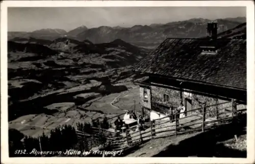 Ak Westendorf in Tirol, Alpenrosen Hütte, Berglandschaft, Schwarz-Weiß-Fotografie