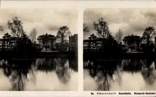 Stereo Ak Düsseldorf am Rhein, Kunsthalle, Bismarck-Denkmal