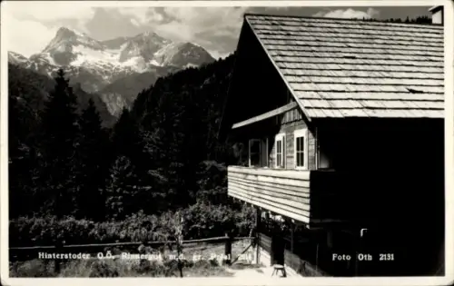 Ak Hinterstoder in Oberösterreich, Berglandschaft, Holzhaus, Wälder, Foto Oth 2131