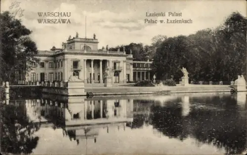 Ak Warszawa Warschau Polen, Lazienki Palast,  Wasserreflexion, Bäume