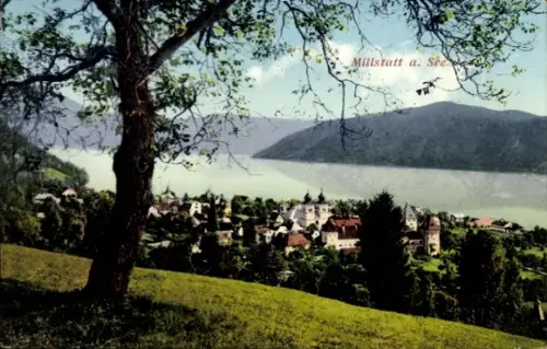 Ak Millstatt am See Kärnten,  Landschaft, Bäume, Wasser, Berge