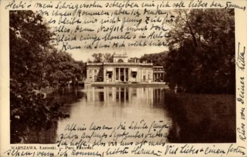 Ak Warszawa Warschau Polen,  Łazienki Park, Wasser, Gebäude, Natur