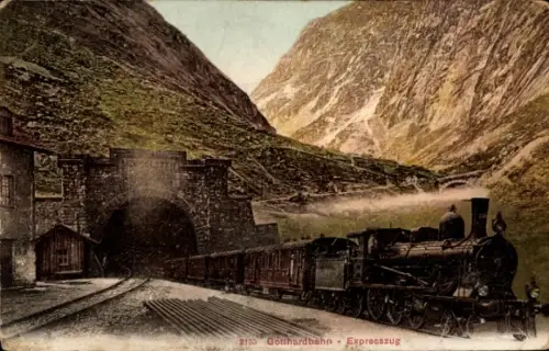 Ak Göschenen Kanton Uri, Gotthardbahn, Expresszug, Schweizer Eisenbahn