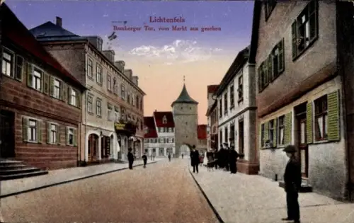 Ak Lichtenfels am Main Oberfranken, Bamberger Tor vom Markt aus