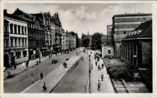 Ak Katowice Kattowitz Oberschlesien, Bahnhofstraße, Geschäfte