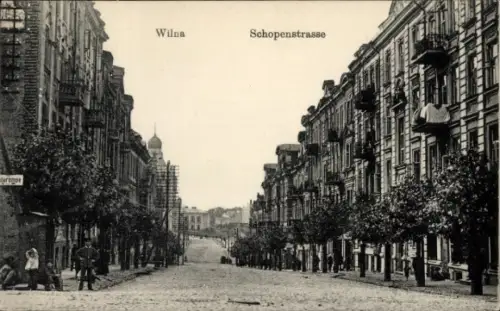Ak Vilnius Wilna Litauen,  Schopenstraße, Straßenansicht, Bäume,  Gebäude