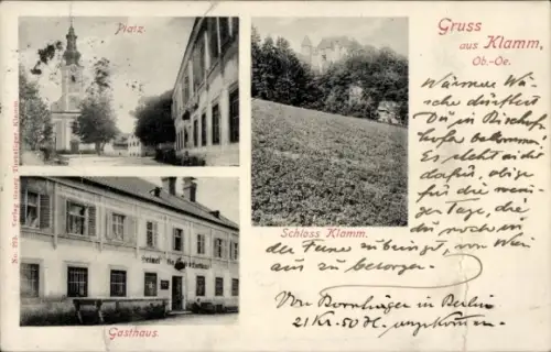 Ak Klamm am Semmering Niederösterreich, Platz, Gasthaus, Schloss  Gruss aus  Ob.-Oe.
