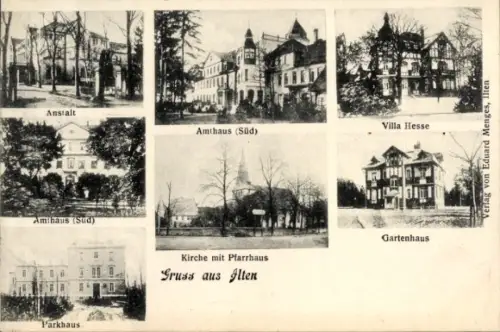 Ak Ilten Sehnde Niedersachsen, Anstalt, Villa Hesse, Gartenhaus, Parkhaus, Amthaus, Kirche, Pfarre