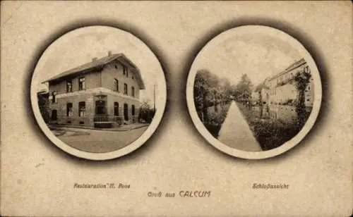 Ak Calcum Kalkum Düsseldorf am Rhein, Restauration H. Rose, Schloss