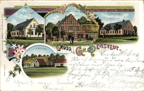 Litho Groß Henstedt Bassum, Gastwirtschaft H. Meyer, Gehöft Huntemann, Rolappe, Wahausen