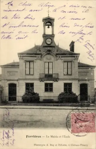 Ak Ferrières en Brie Seine et Marne, Mairie und Schule