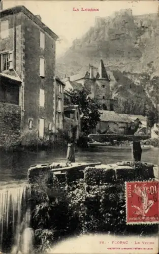 Ak Florac Lozère, Fluss, Gebäude, Berglandschaft, Poststempel,  Lozère