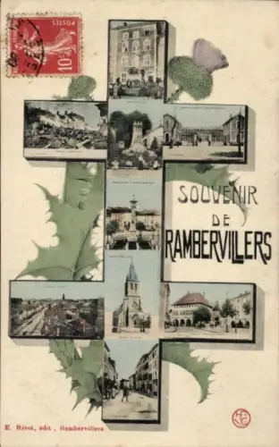 Ak Rambervillers Vosges,  mit Bildern von  Souvenir, E. Rivot, verschiedene Ansichten