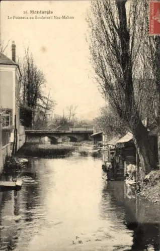 Ak Montargis Loiret, Flusslandschaft, Brücke, Bäume,  aus Montargis