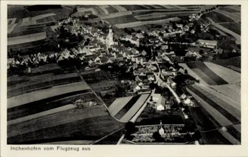 Ak Inchenhofen in Schwaben, Luftaufnahme von  Felder, Häuser, Kirche