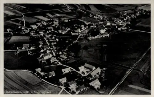 Ak Hörzhausen Schrobenhausen in Oberbayern, Luftaufnahme von  viele Häuser, Felder, keine Persone